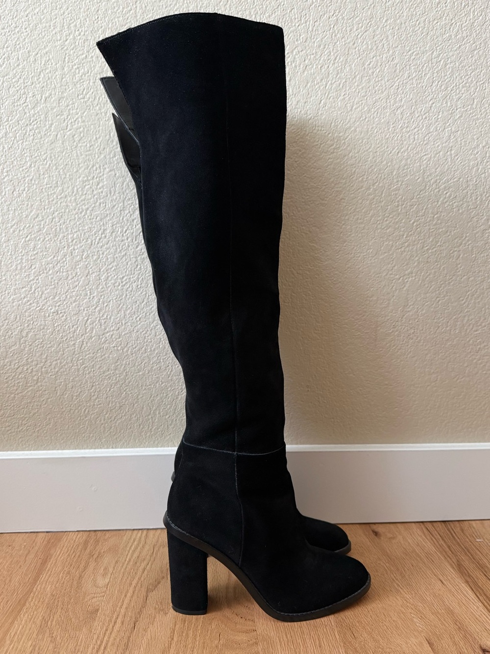Gianni Bini Suede Leather Over The Knee Heel Boots Round Toe Black 7.5